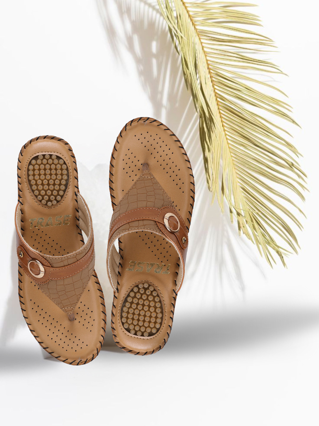 TRASE Women Beige Animal Textured Casper Open Toe Flats