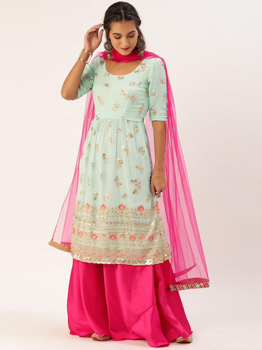 Ethnovog Women Blue Embroidered Made To Measure Lehenga Choli