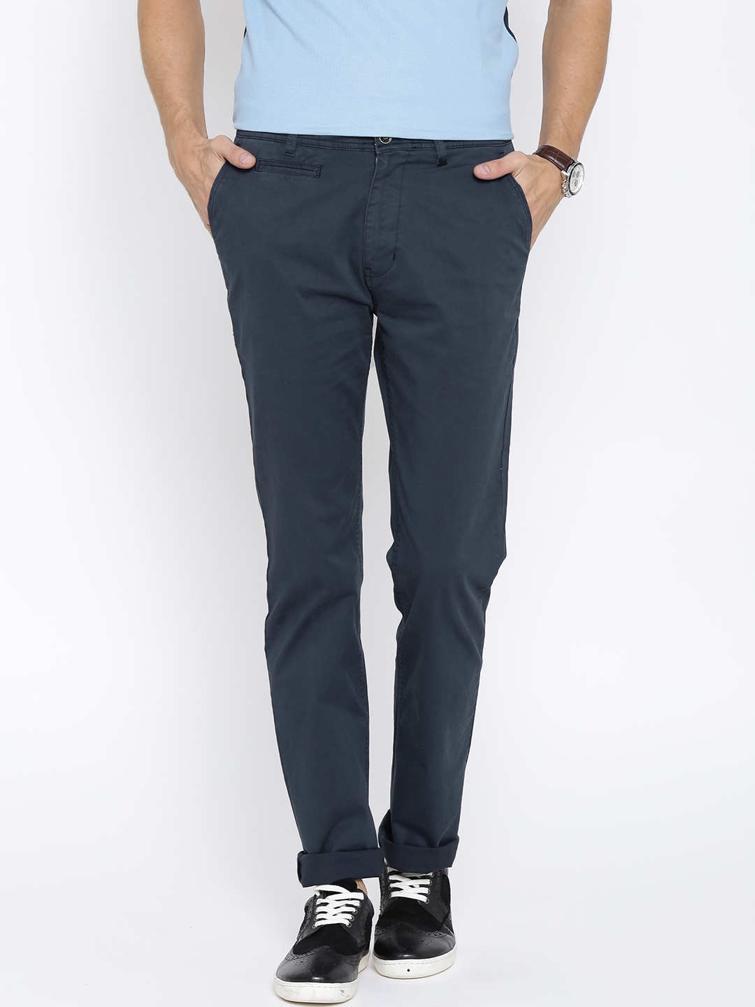 Buy United Colors Of Benetton Men Navy Blue Slim Fit Solid Chinos  Trousers  for Men 2488347  Myntra