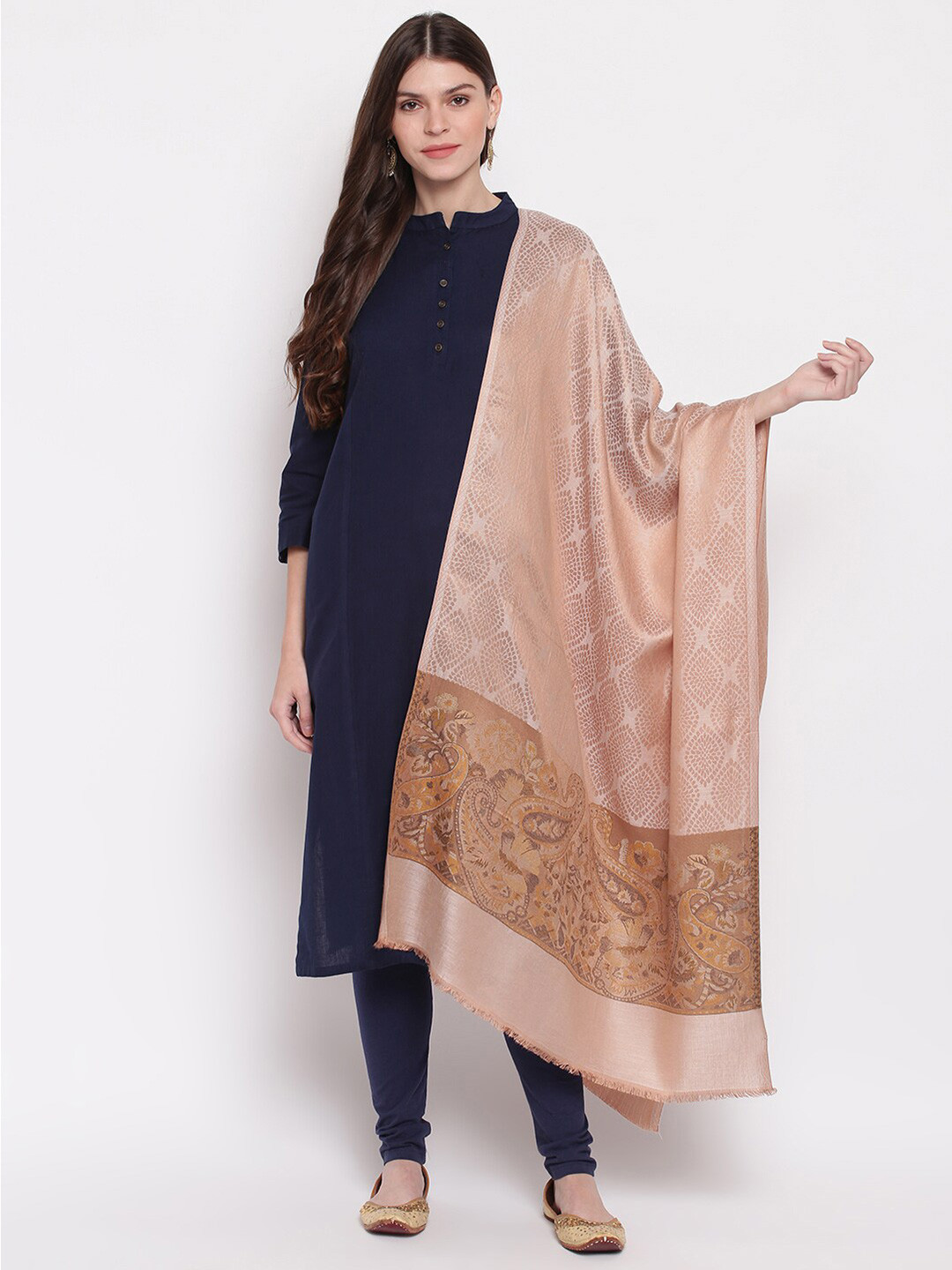 Tossido Unisex Beige Woven Design Modal Stole