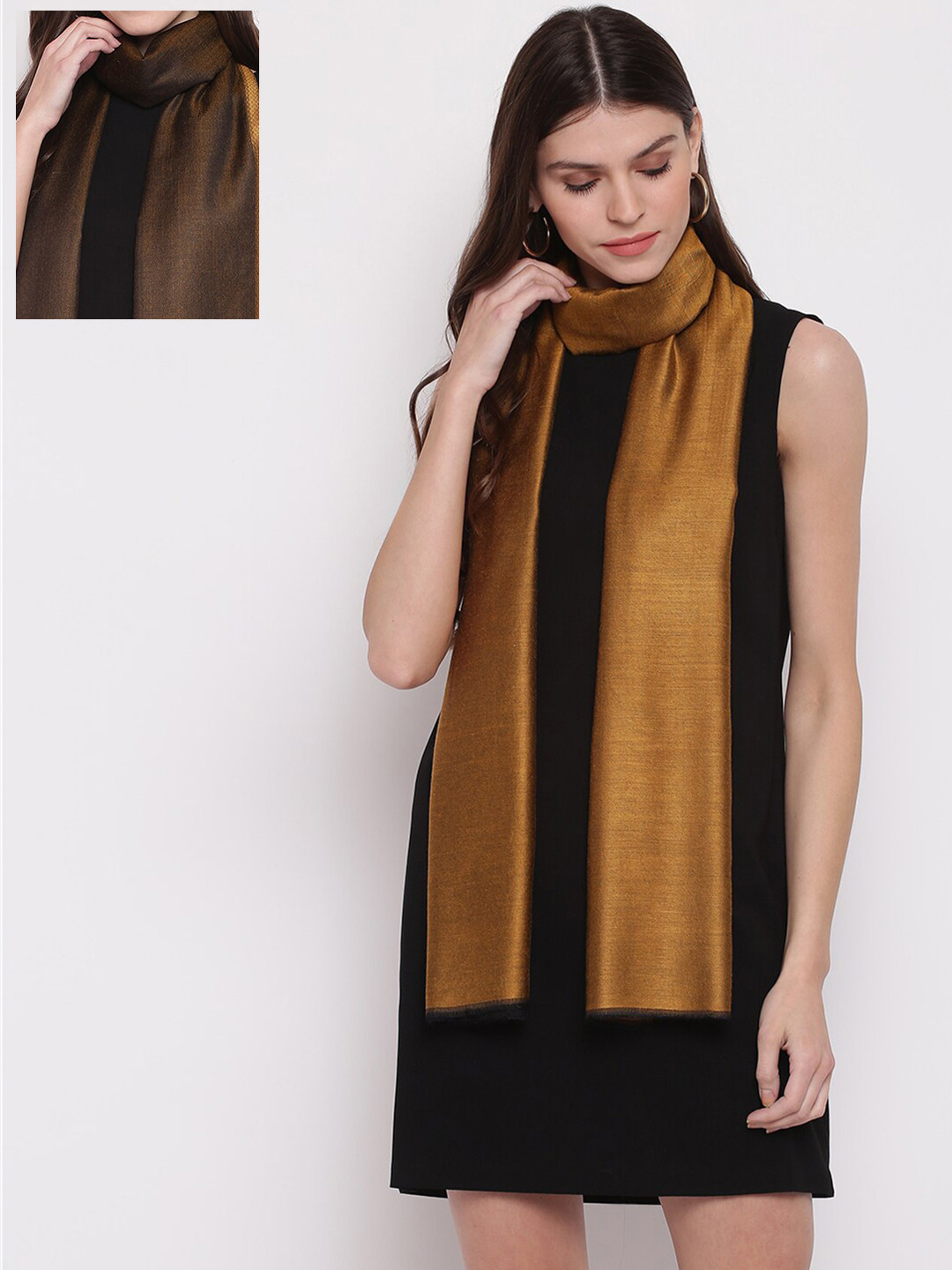 Tossido Unisex Mustard Yellow & Brown Solid Two-Tone Reversible Modal Stole