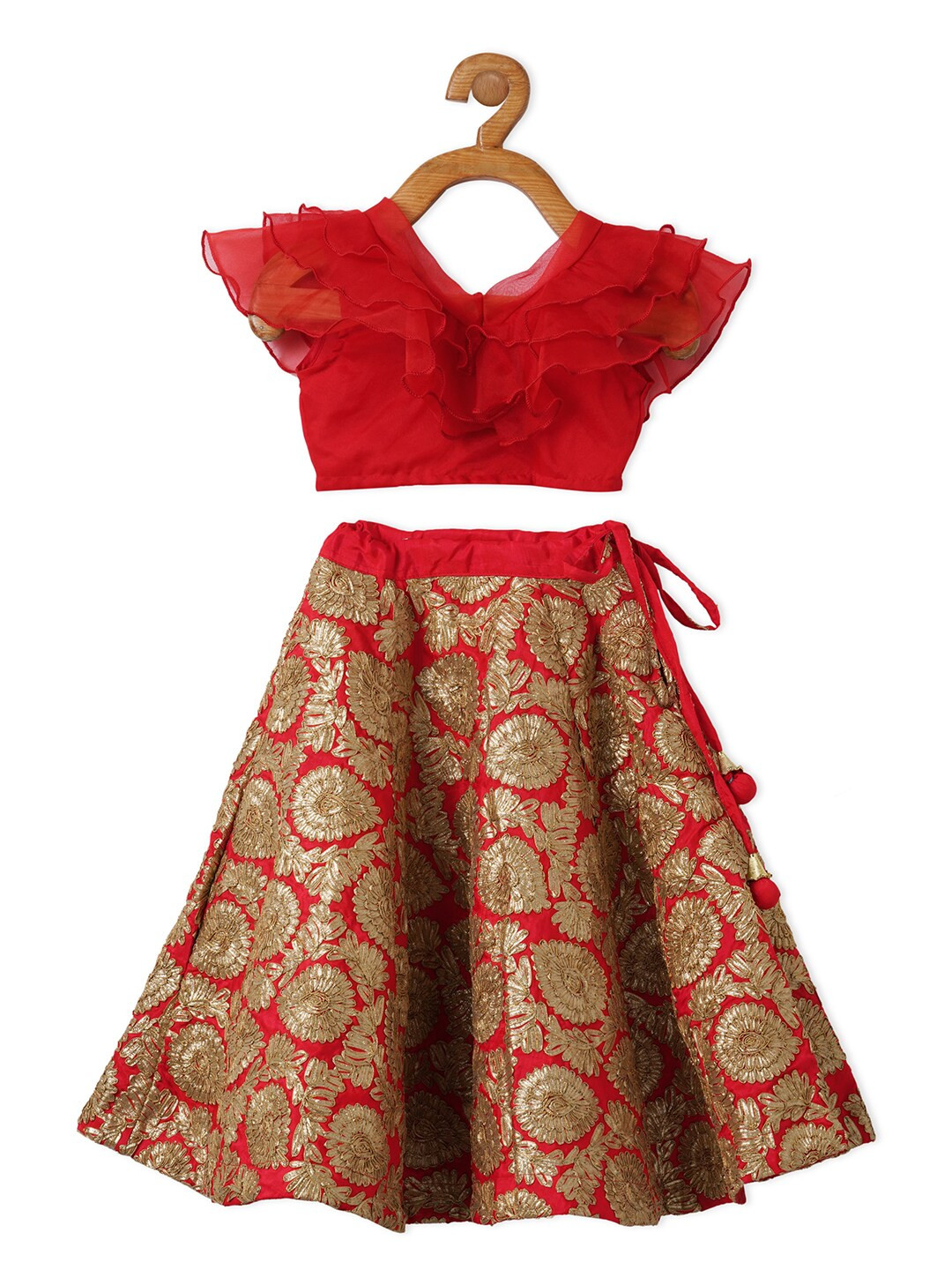 PICCOLO Red & Gold-Coloured Ready to Wear Lehenga with Blouse