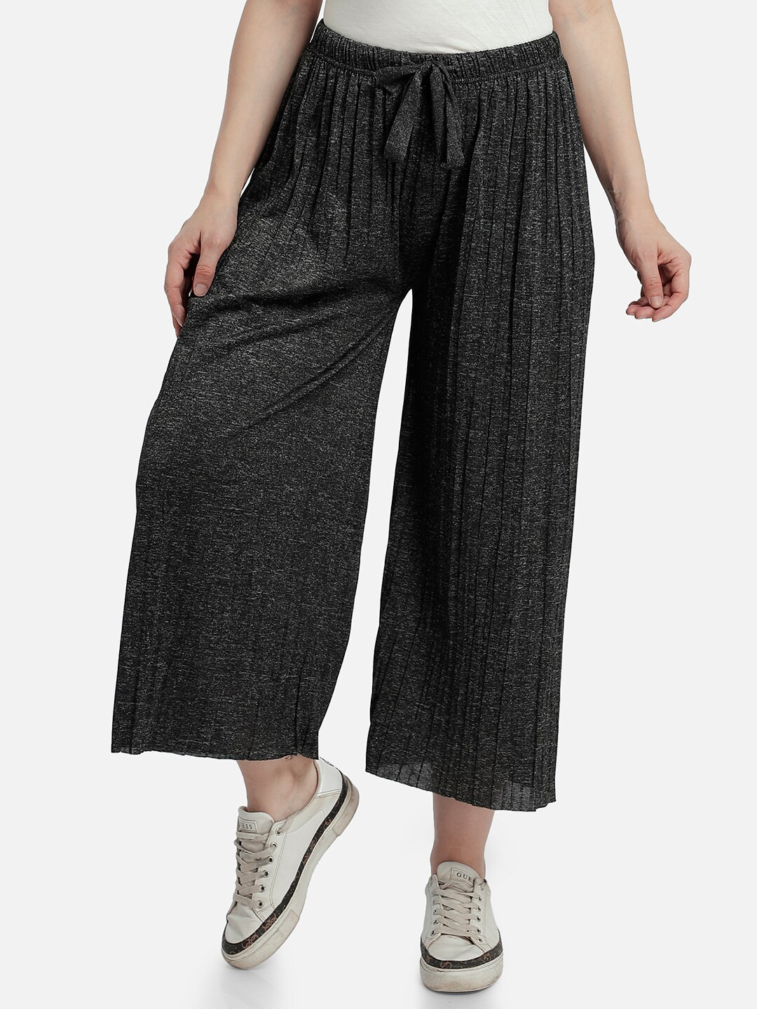 Aditi Wasan Women Charcoal Grey Solid Straight Palazzos