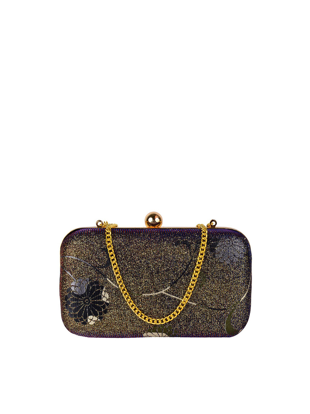 REZZY Brown & Navy Blue Embellished Box Clutch