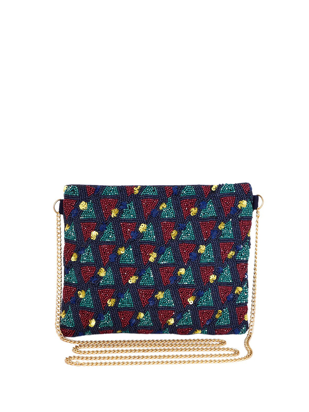 REZZY Navy Blue & Green Embellished Purse Clutch