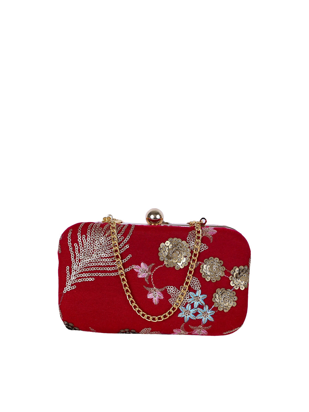 REZZY Red Embellished Box Clutches