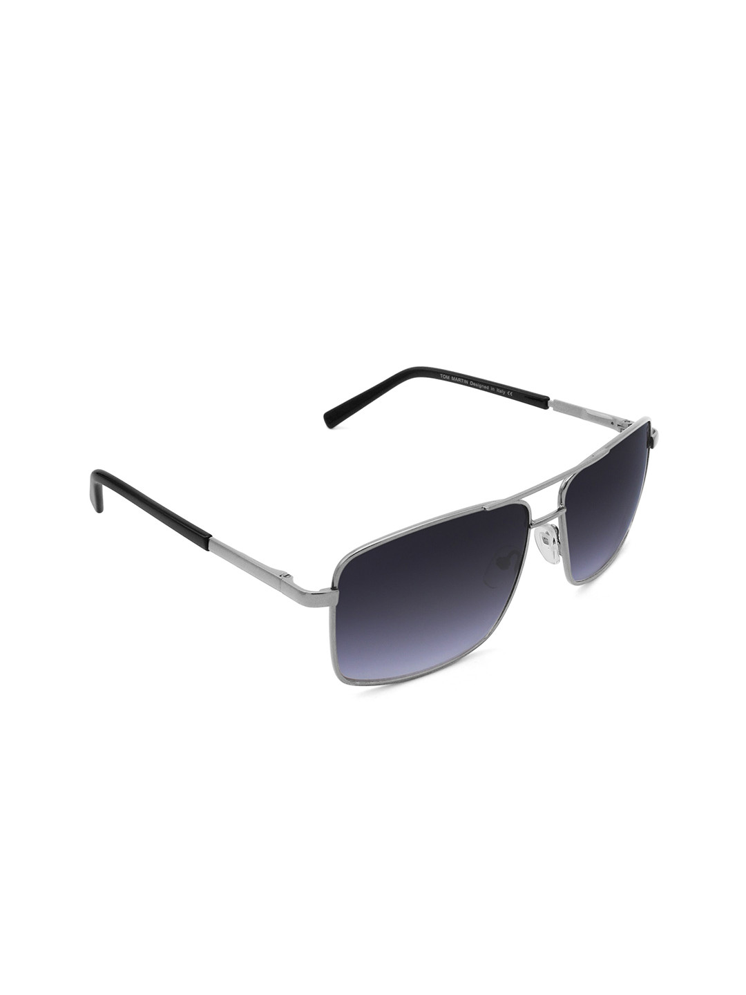 Tom Martin Unisex Blue Lens & Silver-Toned Rectangle Sunglasses TM-1713SM-B-SMBLK