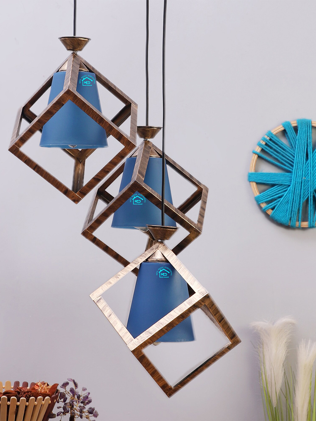 MFD HOME FURNISHING Blue & Brown Self Design Quirky Cluster Lights