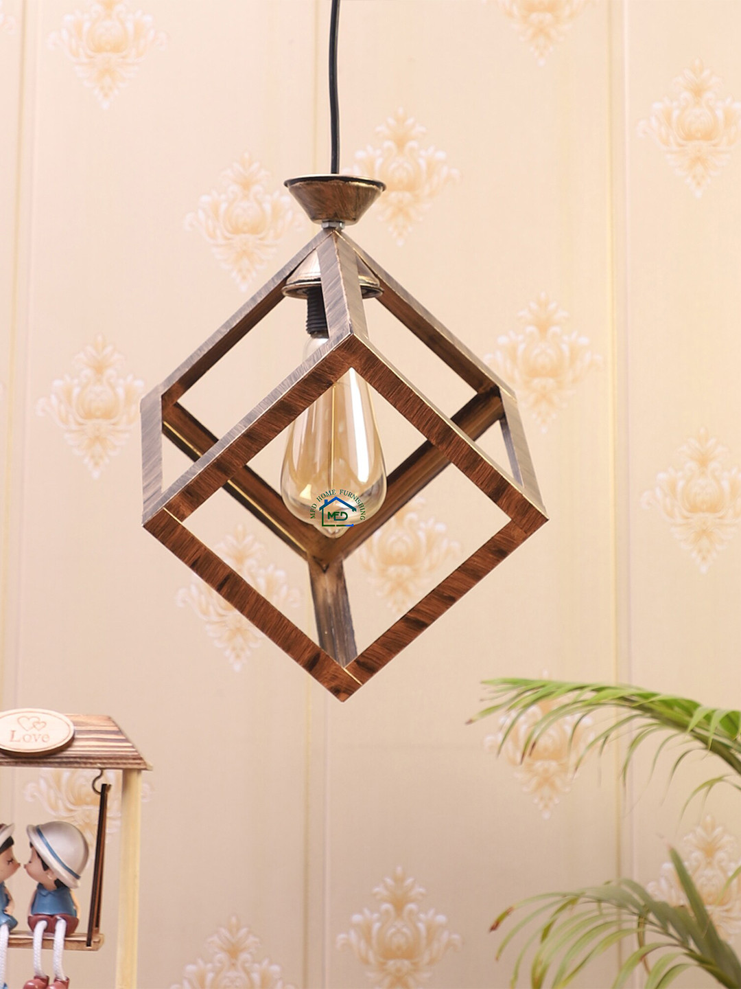 MFD HOME FURNISHING Gold-Toned & Brown Solid Quirky Hanging Light