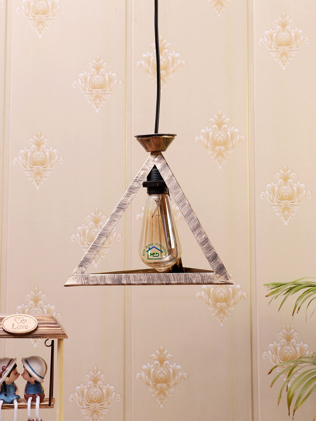 MFD HOME FURNISHING Gold-Toned & Brown Self Design Quirky Hanging Light