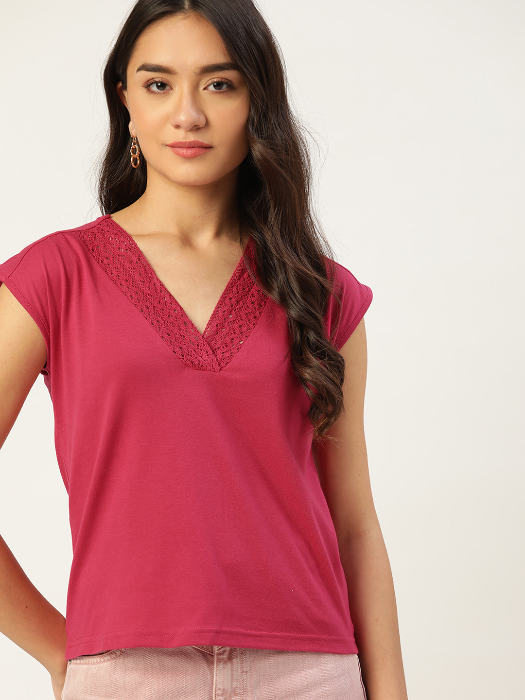 DressBerry Pink Extended Sleeves Regular Top