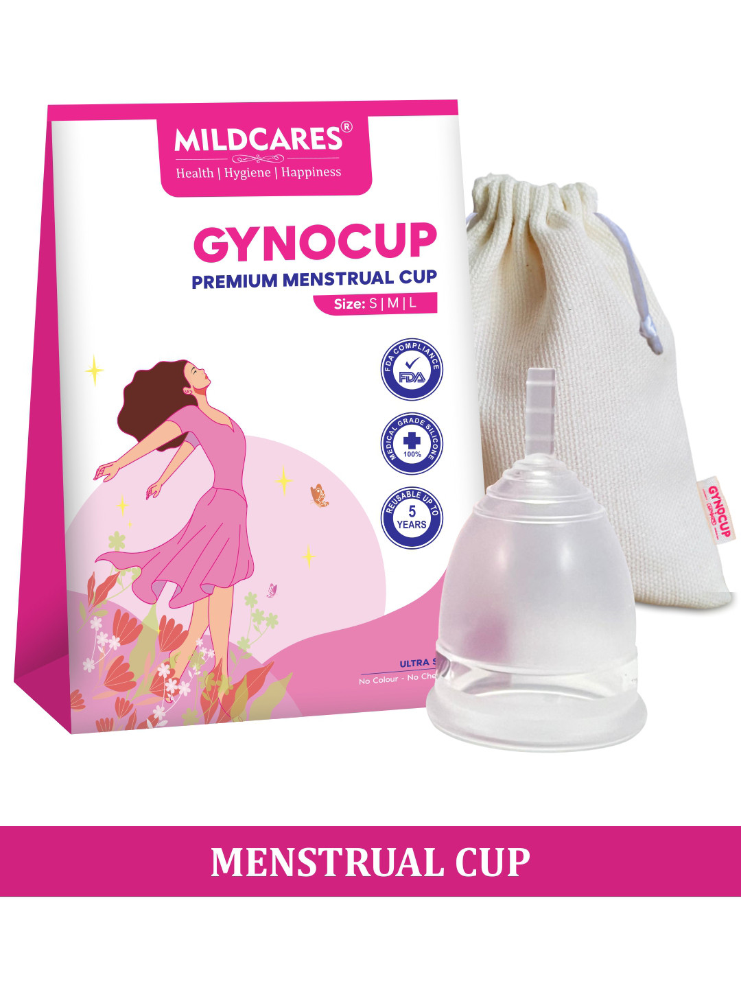 GYNOCUP Upto 12 Hours Wearable No Leakage Small Size Reusable Menstrual Cup with Pouch