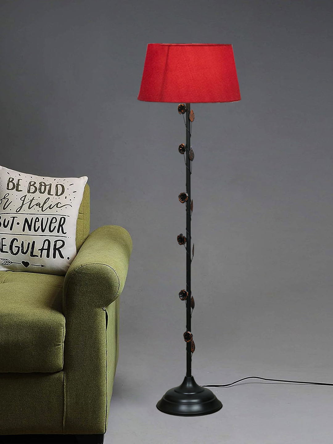 Homesake Black & Red Solid Contemporary Floral Metal Club Lamp with Shade