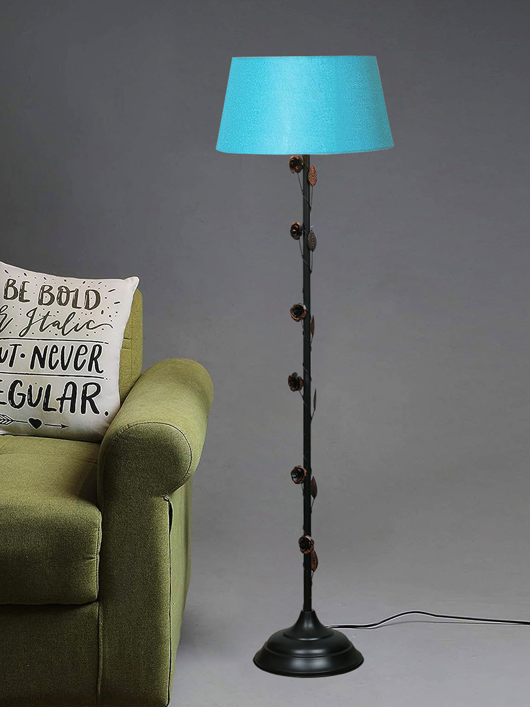 Homesake Turquoise Blue & Black Solid Contemporary Club Lamp Shade