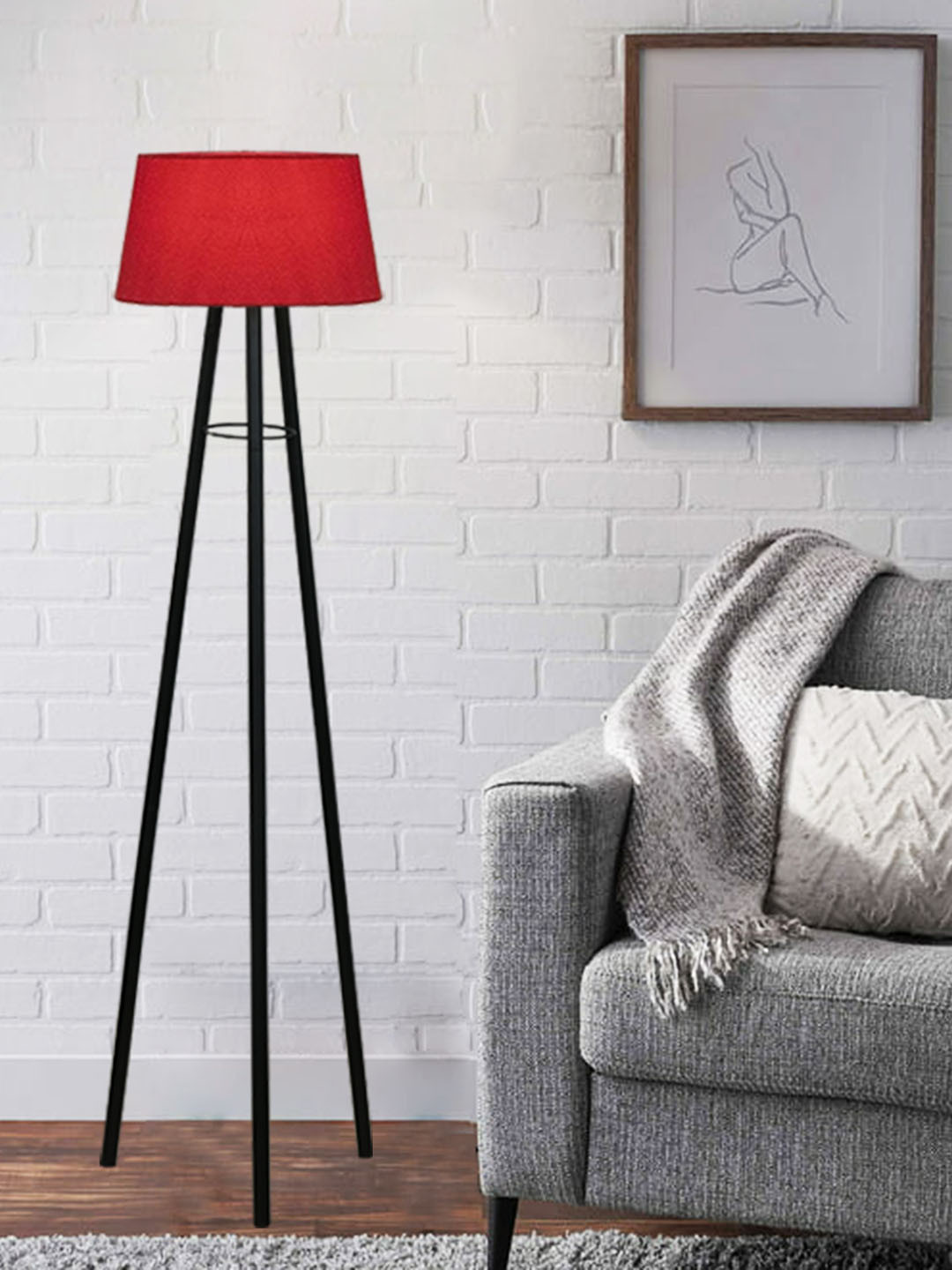 Homesake Maroon & Black Solid Contemporary Tripod Lamp