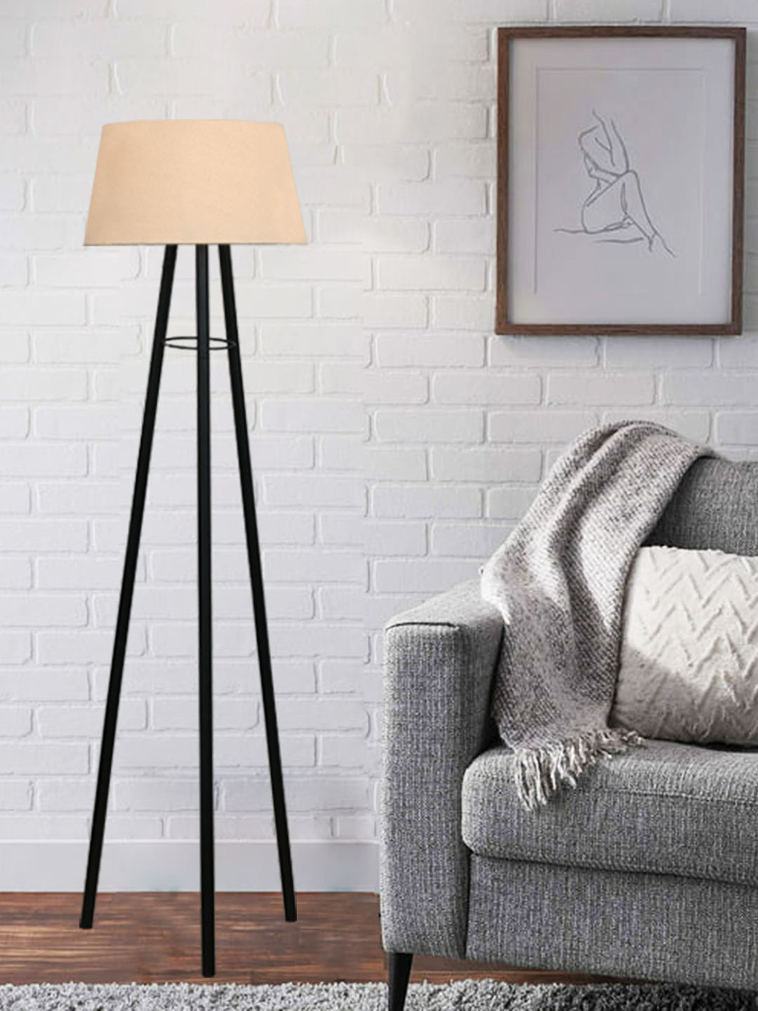 Homesake Black & Cream-Coloured Solid Contemporary Tripod Lamp