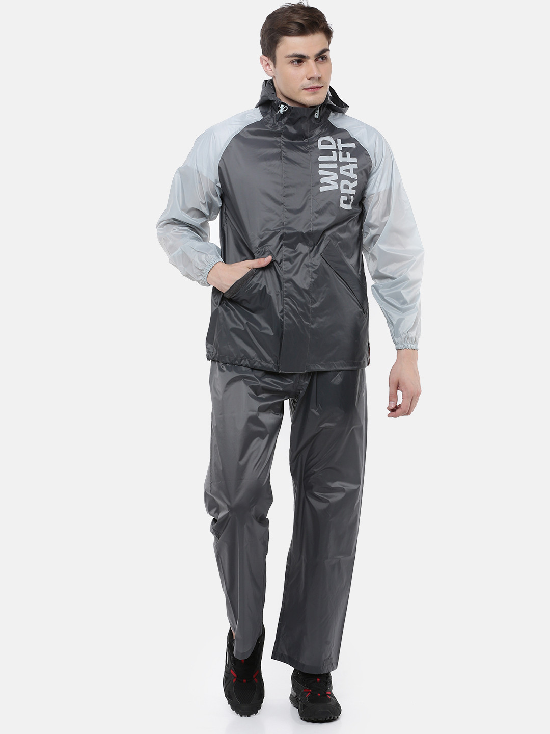 Wildcraft Men Grey Solid Hooded Rain Suit