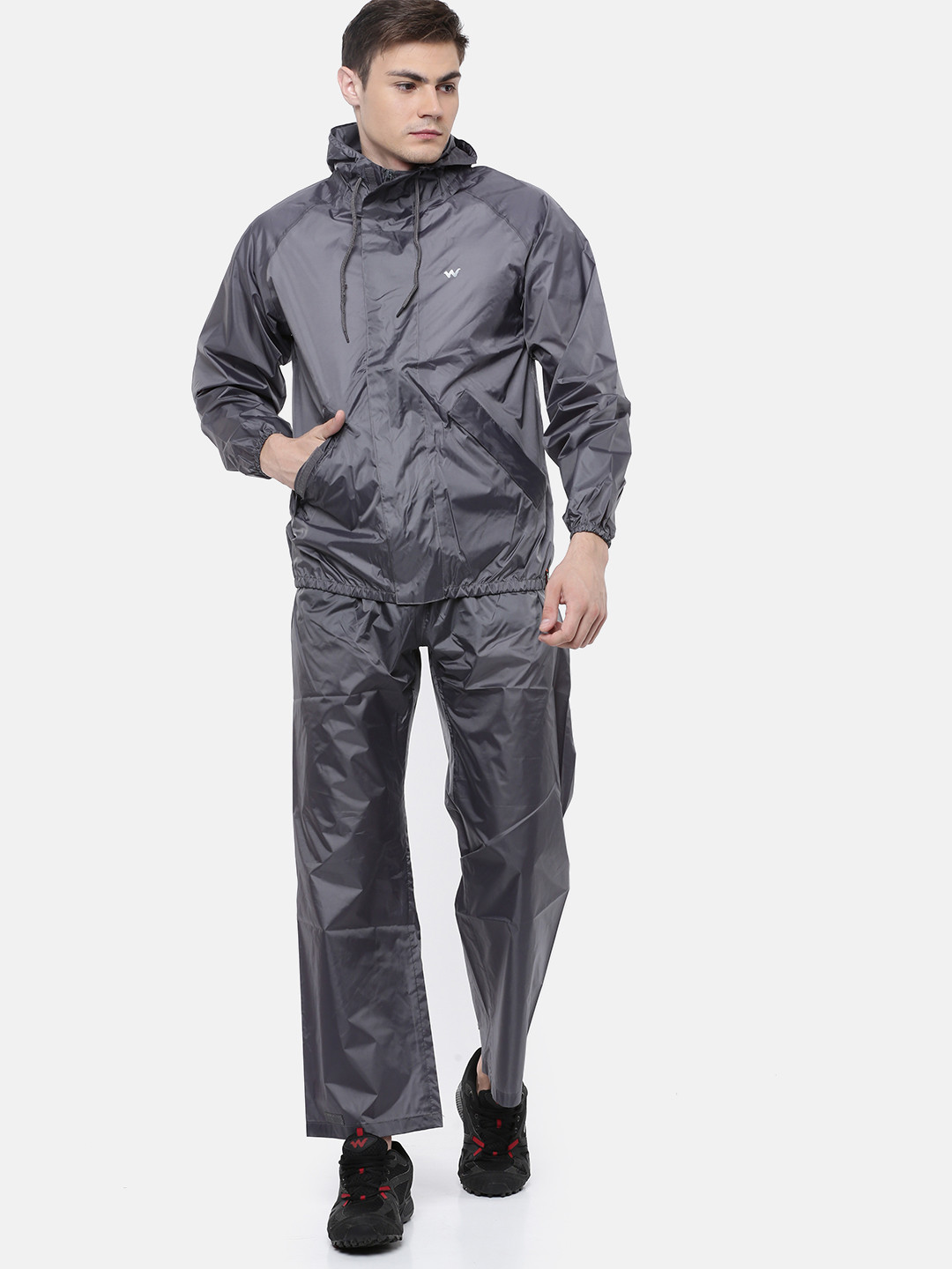 Wildcraft Men Grey Solid HypaDry Hooded Rain Suit