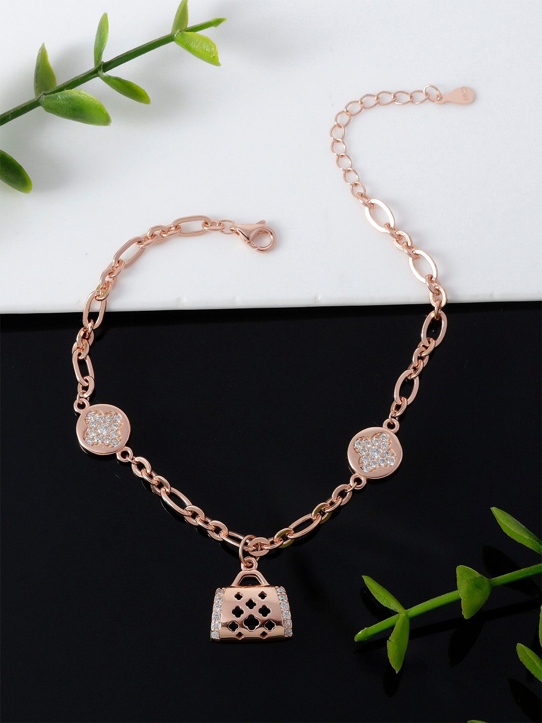 GIVA 925 Sterling Silver Rose Gold Plated Weave Charm Adjustable Bracelet