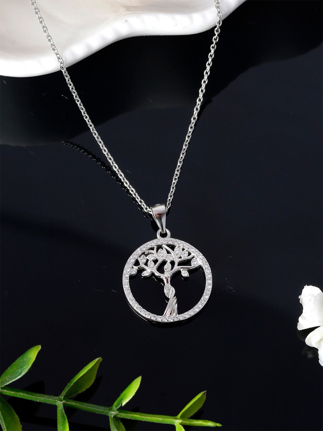 GIVA 925 Sterling Silver Rhodium Plated Tree of Life Pendant with Link Chain
