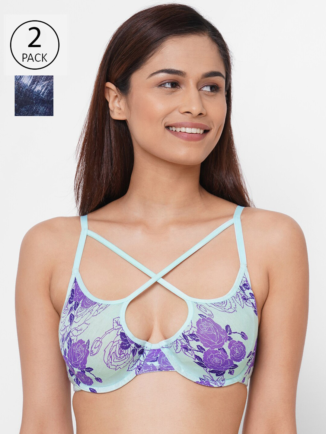 Inner Sense Set Of 2 Blue Underwired Lightly Padded Organic Cotton Everyday Bras ISB052_53