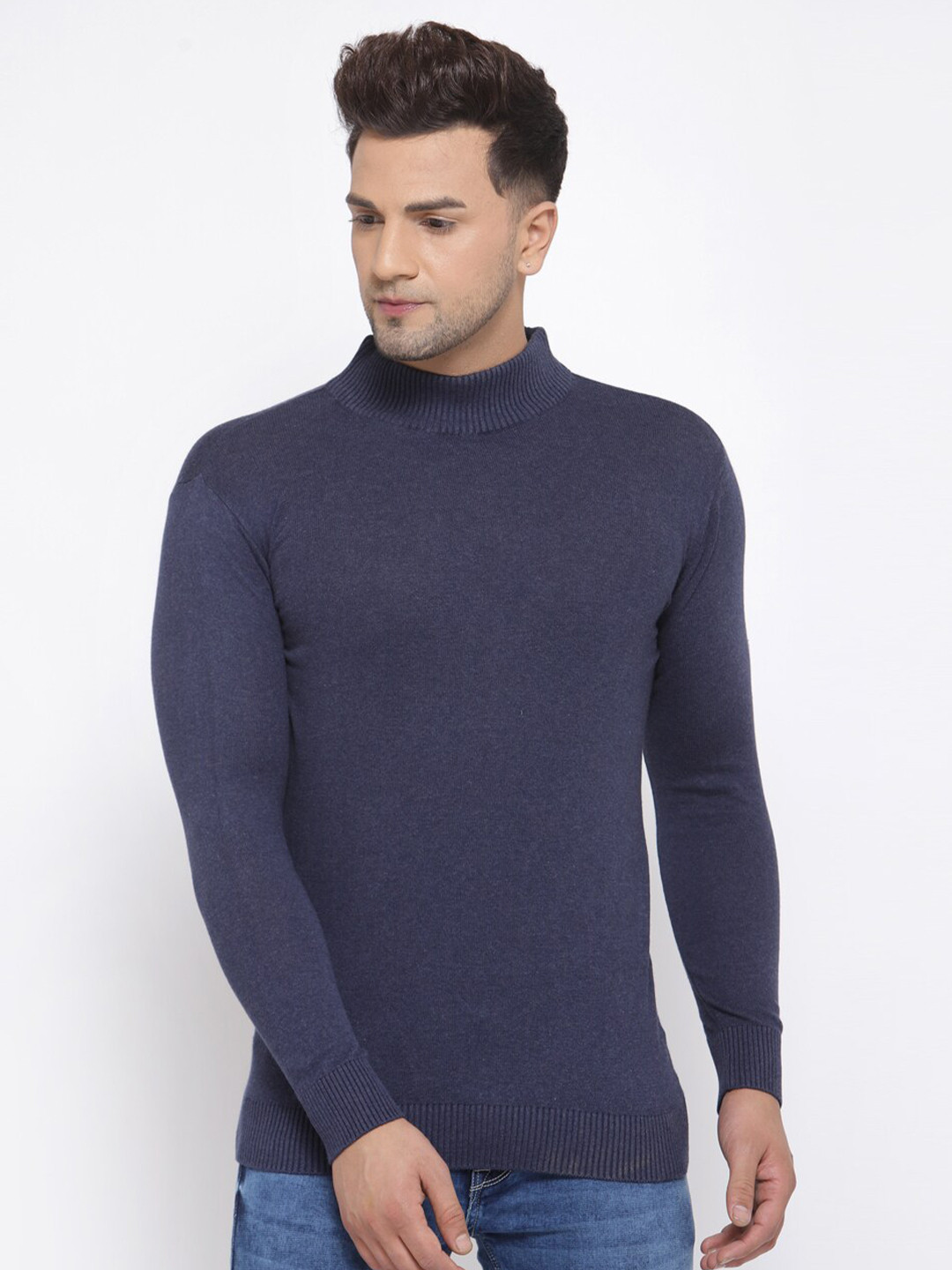 Style Quotient Men Navy Blue Solid Pullover Sweater
