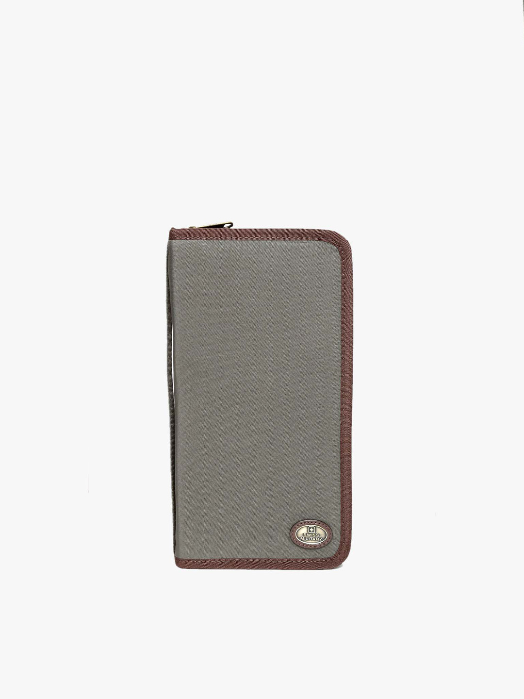 SWISS MILITARY Unisex Brown & Grey Zip Around Wallet with Passport Holder