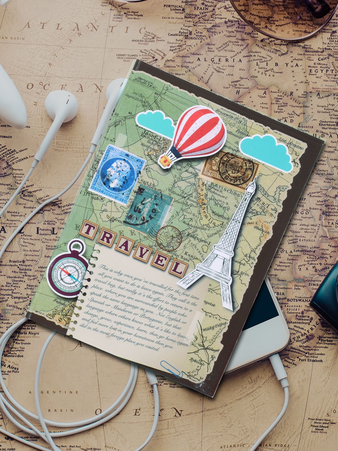 Doodle Unisex Brown & Blue Printed Travelogue Notebook