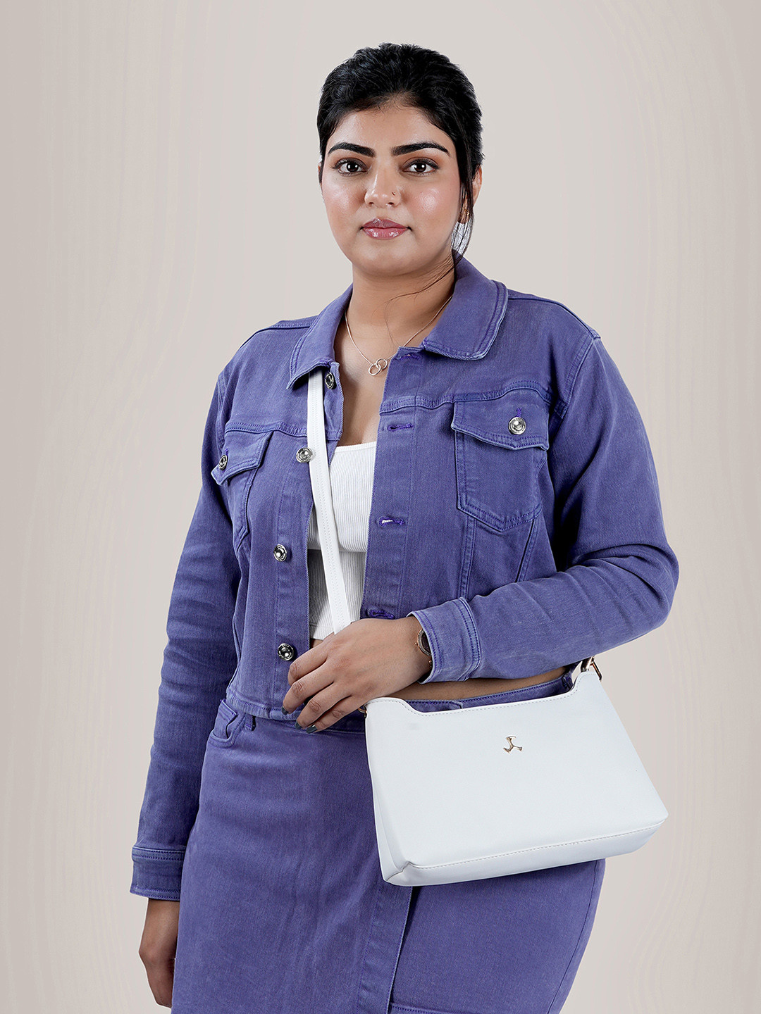 Mochi White Textured Hobo Bag