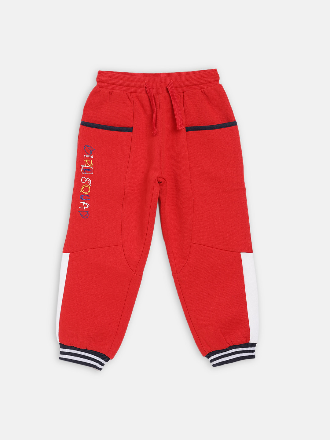 Blue Giraffe Girls Red & Black Solid 100% Cotton Joggers