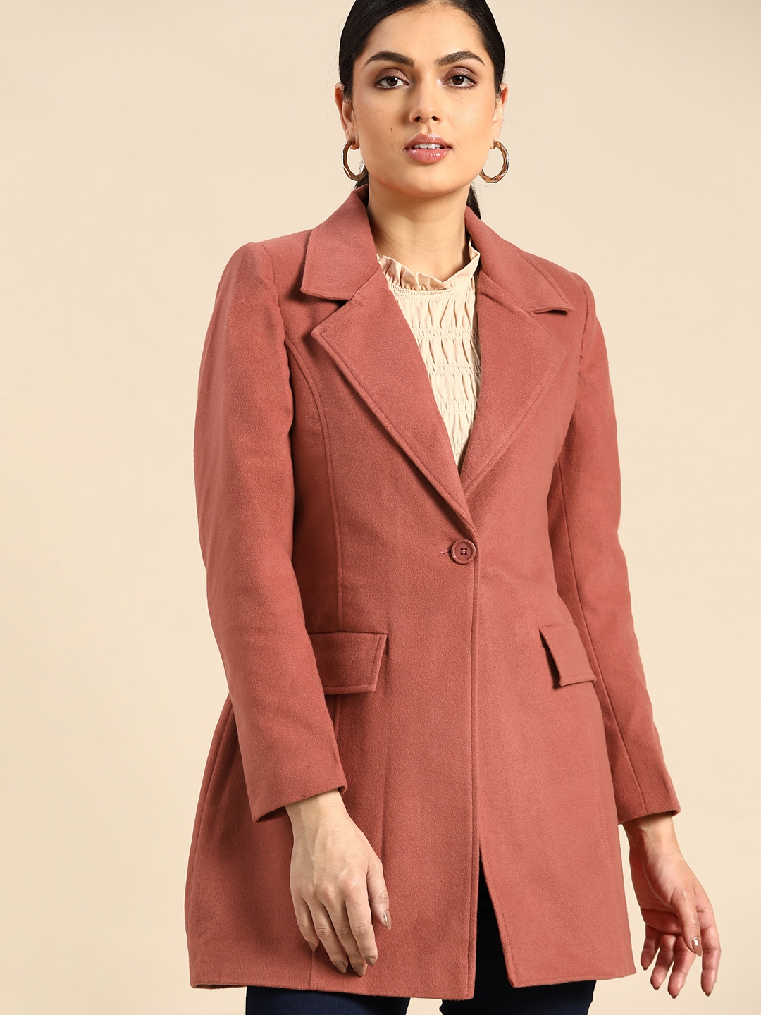 all about you Women Pink Solid Overcoat