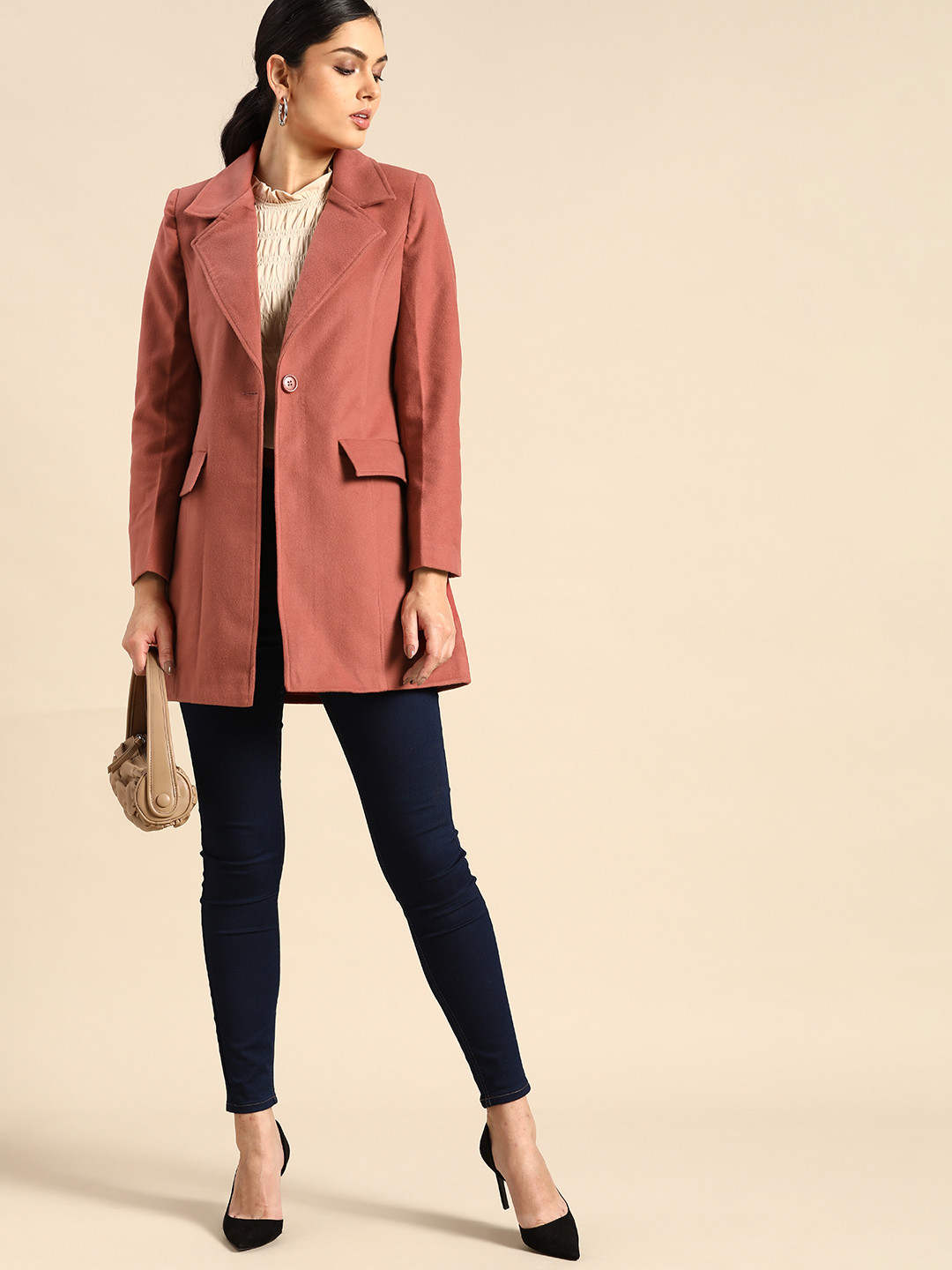 all about you Women Pink Solid Overcoat