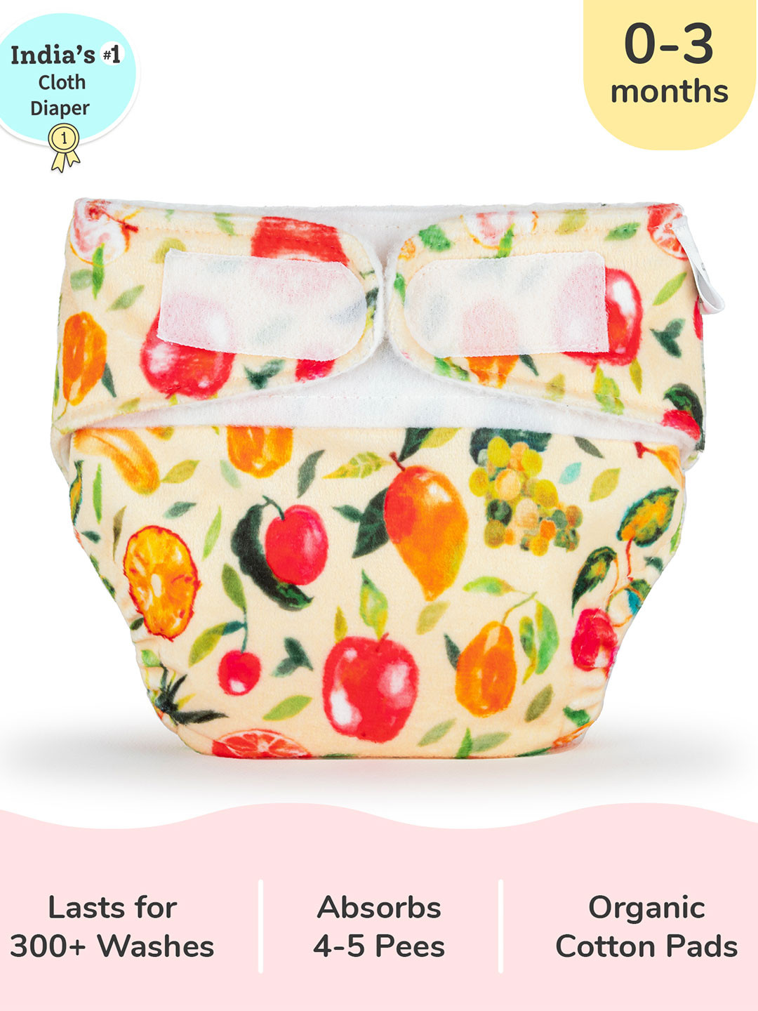 SuperBottoms Newborn UNO Fruit Burst Sustainable Cloth Diaper with 1 Dry Feel Pad