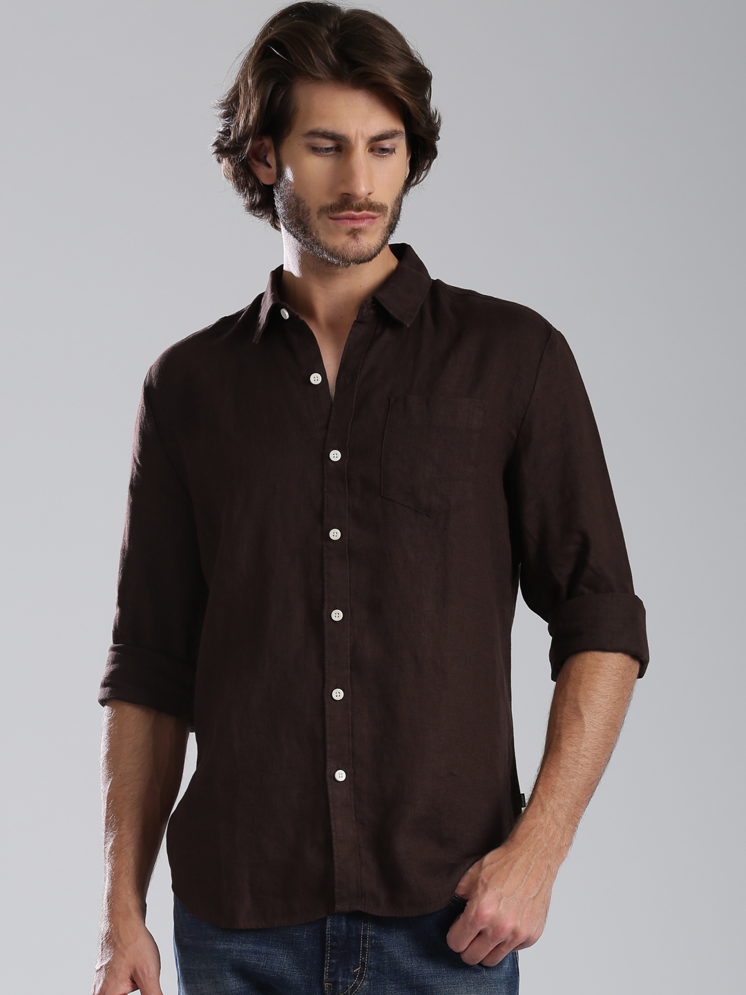 Buy Levi's Dark Brown Linen Casual Shirt - Shirts for Men 1424094 | Myntra