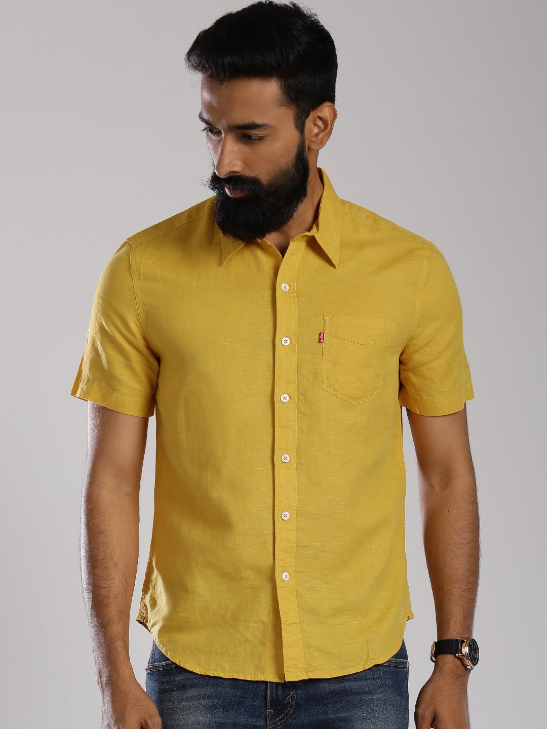 Buy tbase Men Mustard Cotton Solid Trucker Jacket for Men Online India