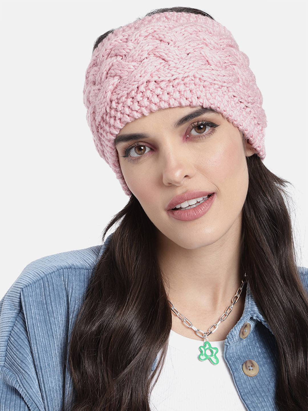 Magic Needles Unisex Pink Cable Knit Criss Cross Headband