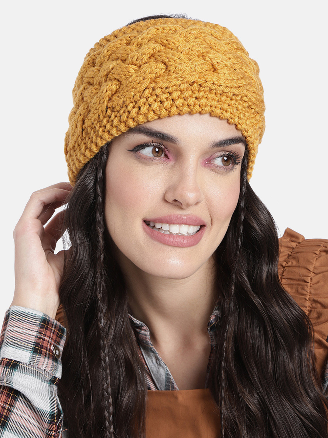 Magic Needles Unisex Mustard Yellow Cable Knit Criss Cross Headband