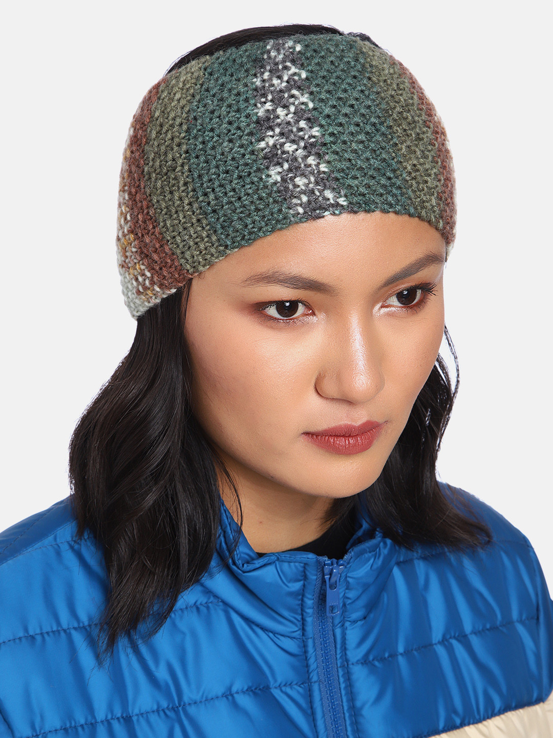 Magic Needles Unisex Green & Brown Handmade Woolen Headband