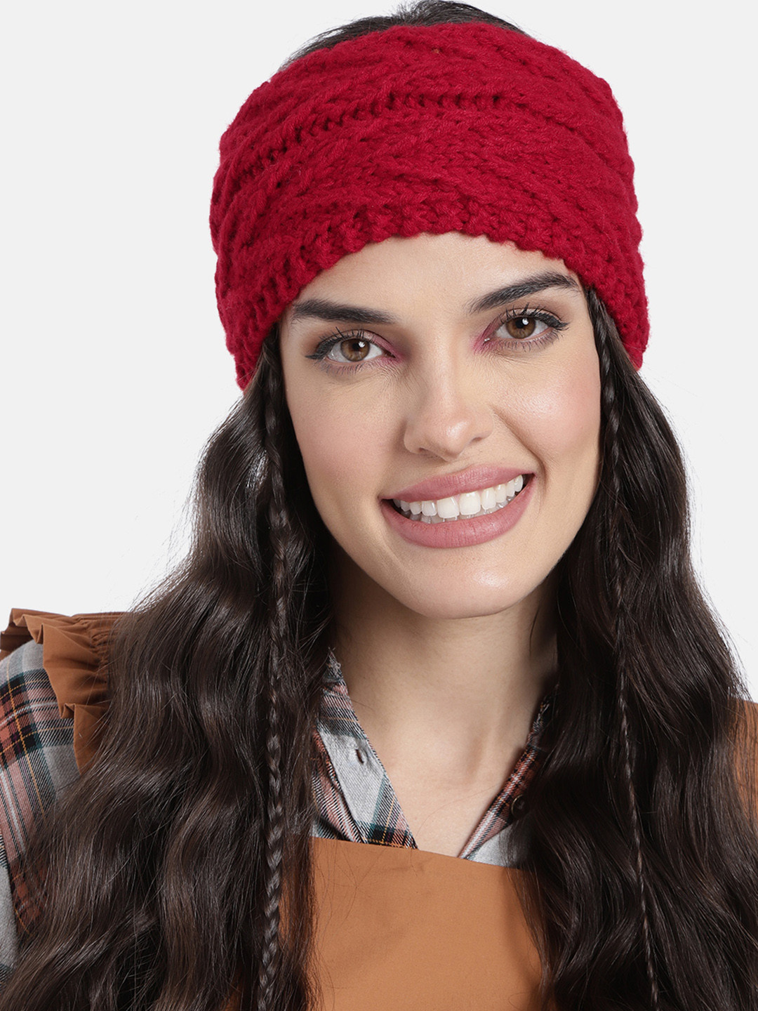 Magic Needles Unisex Red Handmade V Stitch Woven Headband