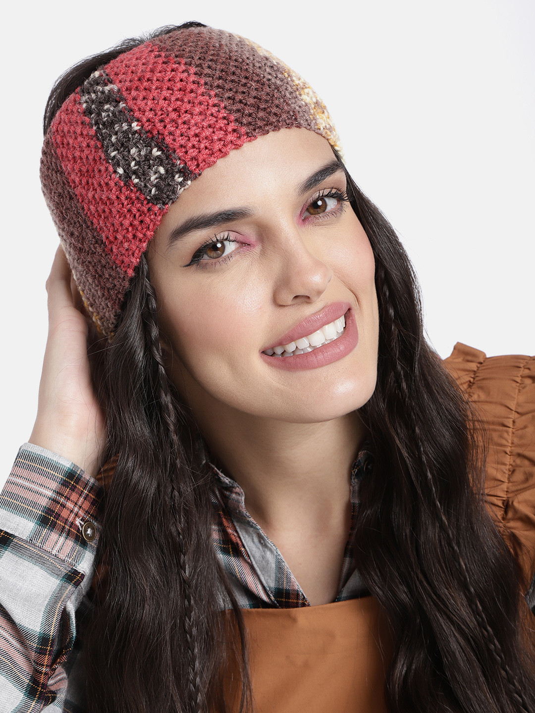 Magic Needles Unisex Red & Brown Handmade Woolen Headband