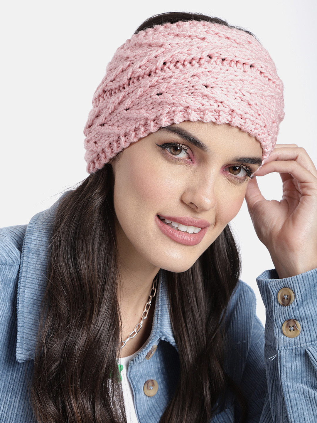 Magic Needles Unisex Pink Handmade V Stitch Woven Headband