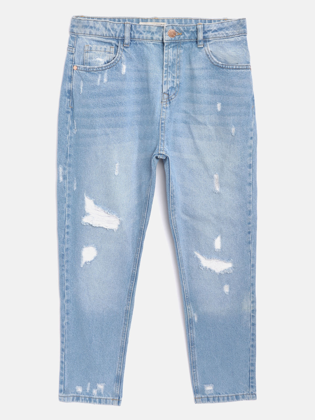 Marks & Spencer Girls Blue Pure Cotton Mom Fit High Distressed Sustainable Jeans