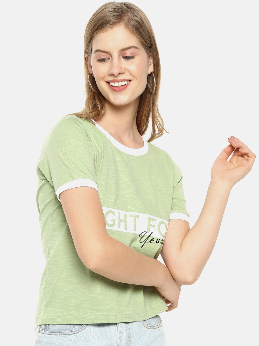 Campus Sutra Green Regular Cotton Top