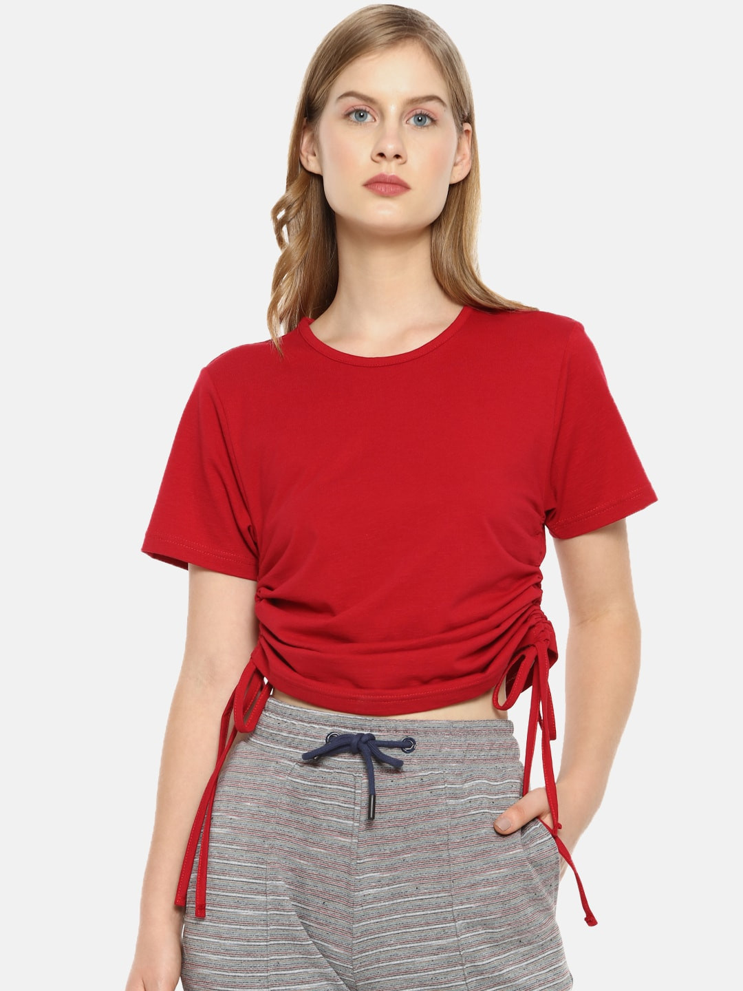 Campus Sutra Red Regular Cotton Crop Top