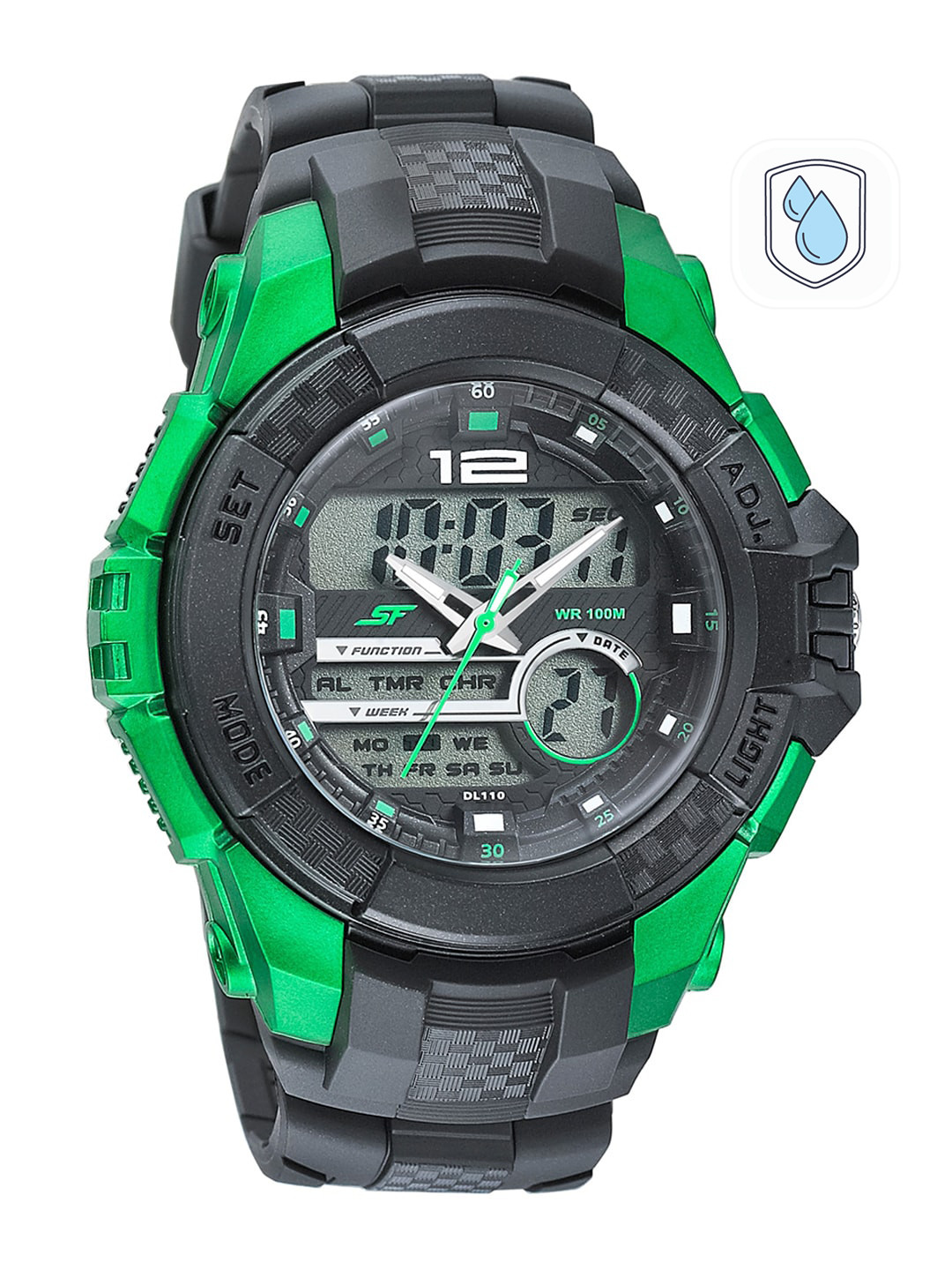 Sonata Men Black & Green Analogue and Digital Watch 77027PP05