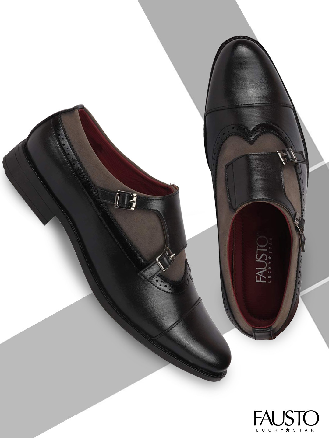 FAUSTO Men Black PU Monks