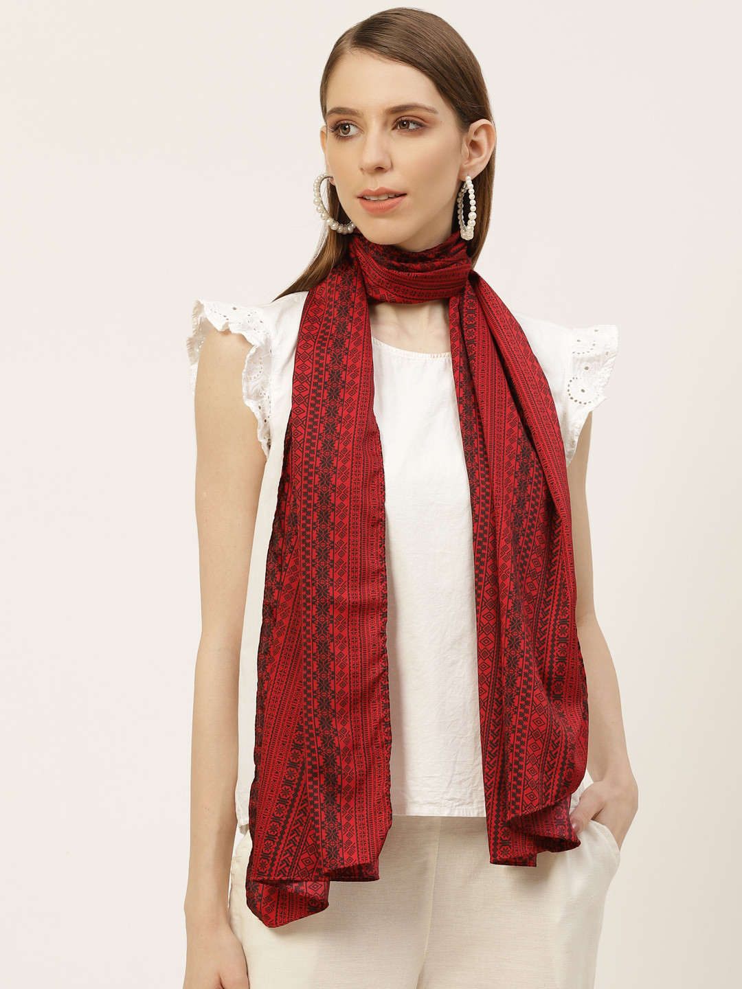 Anouk Women Maroon & Black Printed Scarf
