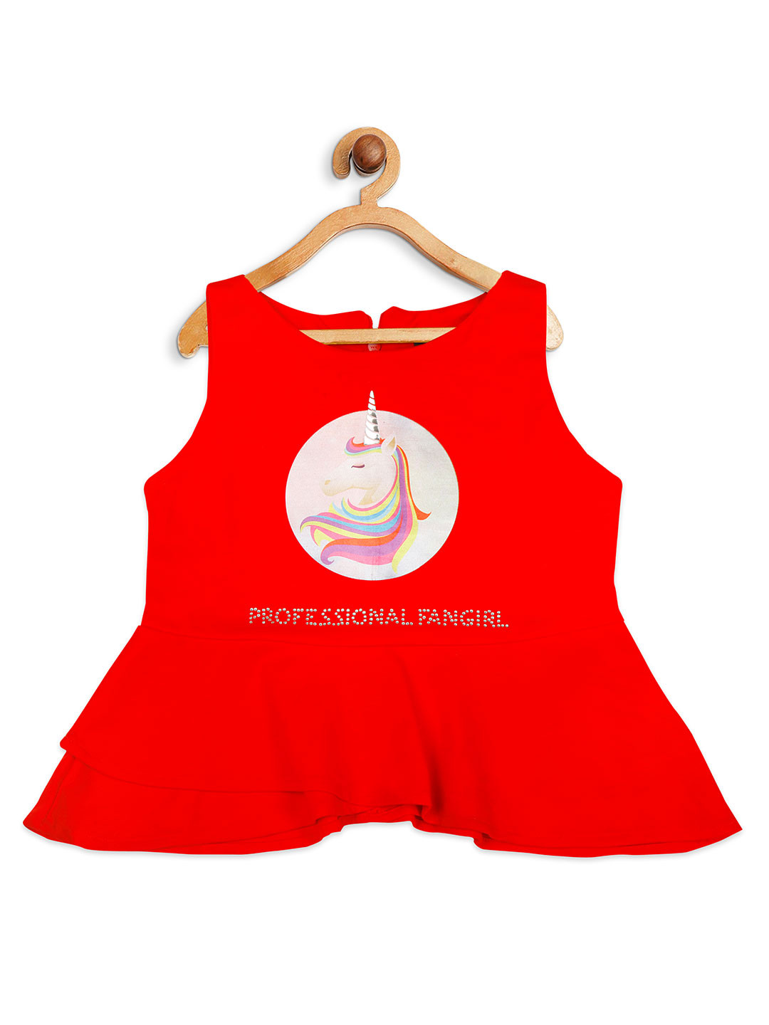 Tiny Girl Red Printed Round Neck Peplum Top