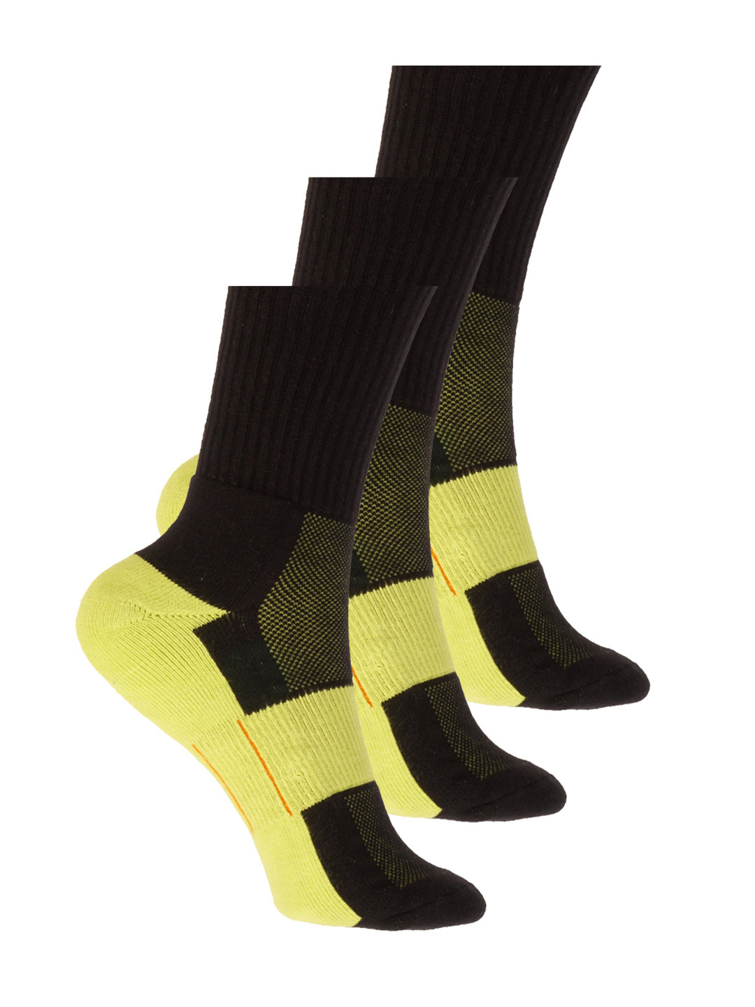 Wildcraft Adults Black & Yellow Pack of 3 Colourblocked Calf Length Socks
