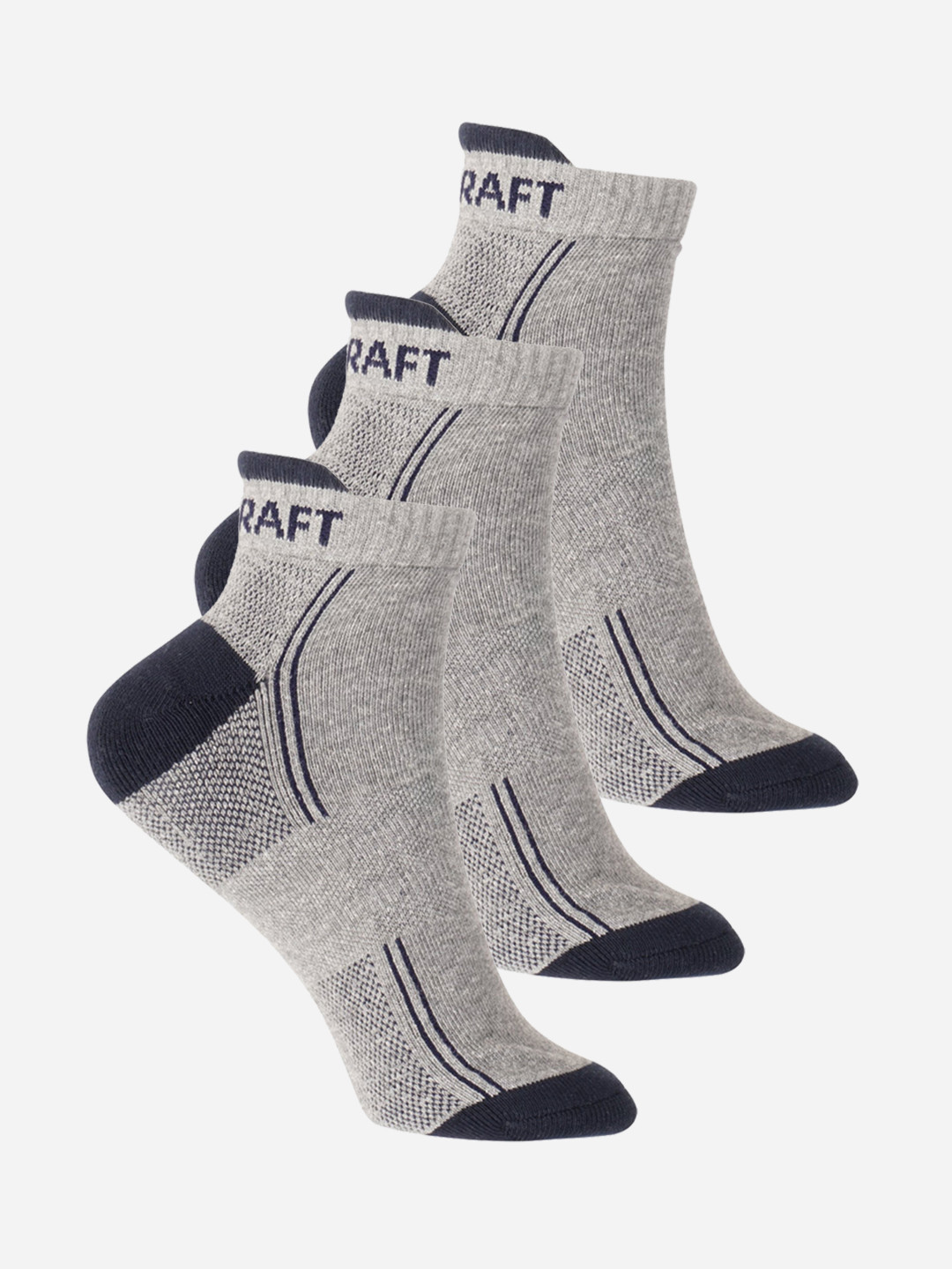 Wildcraft Adults Grey & Navy Blue Pack of 3 Colourblocked Ankle Length Socks